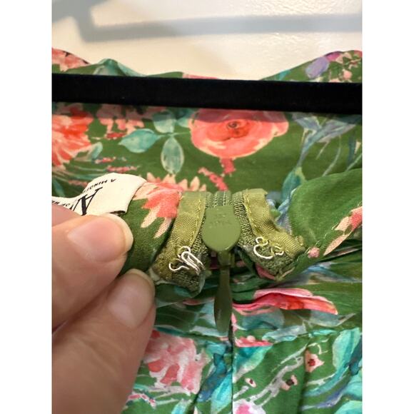 Amur Raven Silk Floral Off-Shoulder Maxi Dress Green Pink Size 0 - Picture 9 of 14